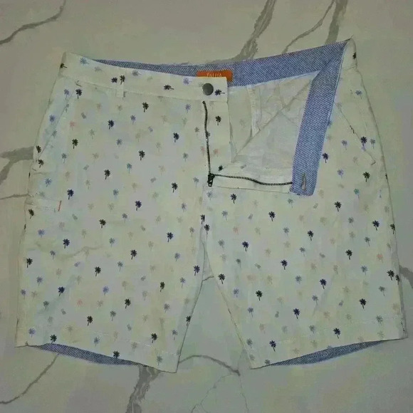 Talia Mens Palm Tree Shorts Cotton White Blue Pink Size 36 - Picture 4 of 7